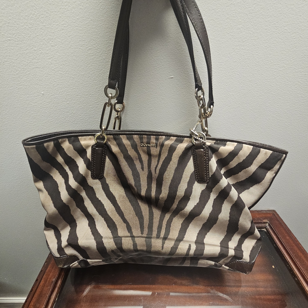 Coach Zebra Stripe Tote - Brown and Black
